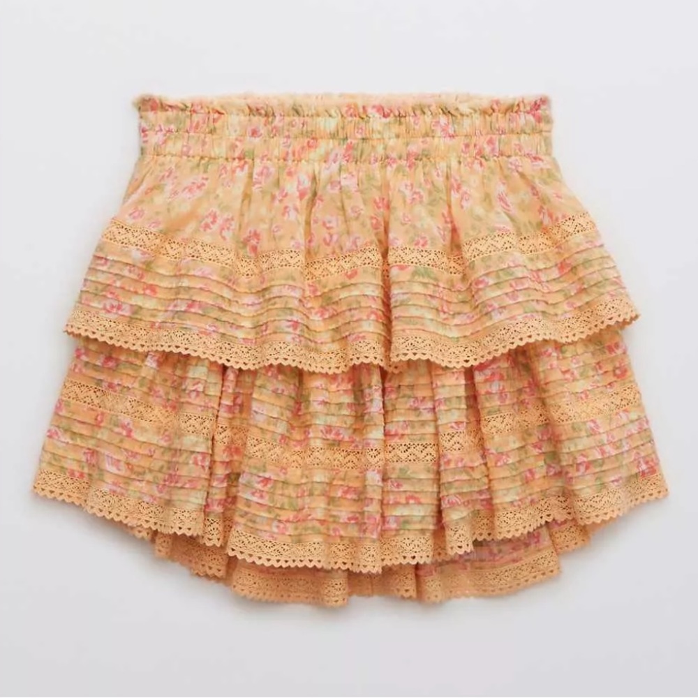 Aerie Rock n Ruffle Skirt Size Medium Pink/Orange Floral